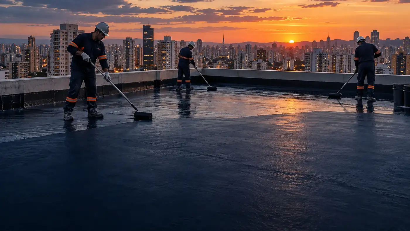 Equipe impermeabilizando laje em São Paulo